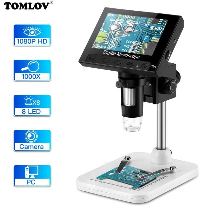 Microscope Numérique Portable 1000X - Écran 4K 2,0 Pouces - Rechargeable USB - Kit Lames Inclus - Pour Enfants Et Adultes