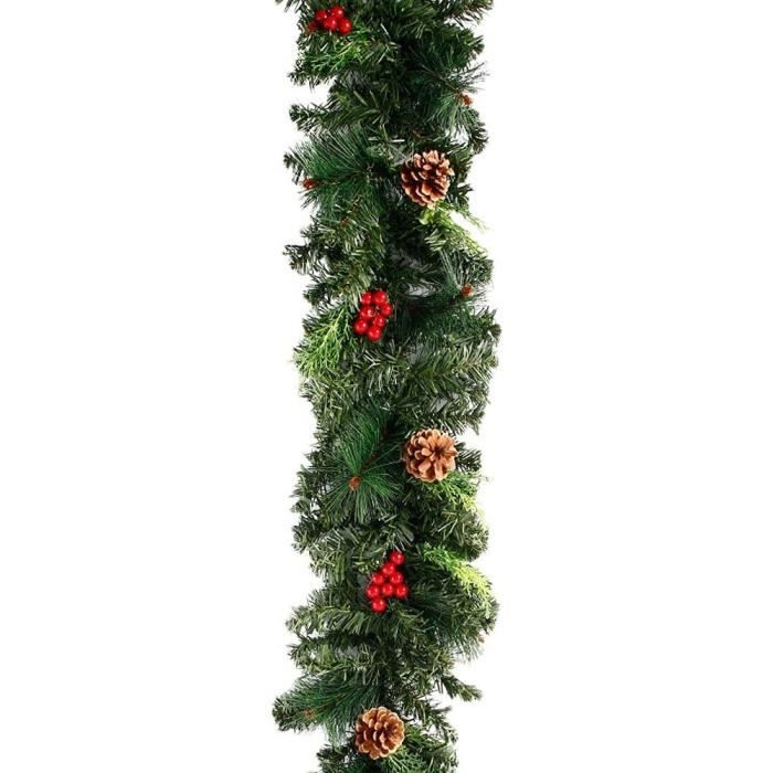 Guirlande De Noël Artificielle 1,8 M – Avec Nœud, Baies Rouges Et Pommes De Pin | Décoration Pour Porte, Cheminée, Sapin | PVC Réaliste - 10