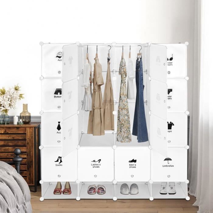 Armoire AGNESG - Rangement modulaire pour chambre à coucher vestiaire et dressing - 5 couches - Blanc