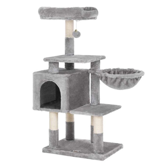 Arbre à chat multi-niveaux hauteur 110 cm niche gris clair 12_0001163 Arbre à chat multi-niveaux hauteur 110 cm niche gris clair 12_0001163