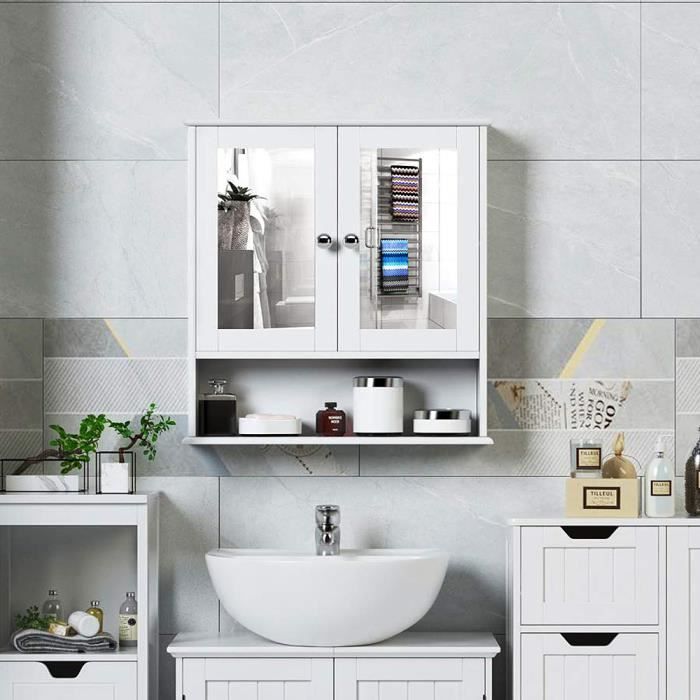 Miroir Mural Meuble Salle De Bain Avec 3 Etage Plateau Armoire De Toilettes Cdiscount Maison