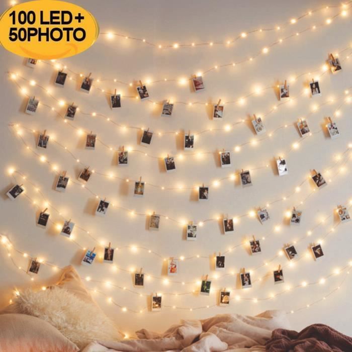 avec Télécommande Sans Fil Pour Chambre à Coucher Fête Mariage Blanc Chaud 10M 100LED Guirlande Lumineuse Chambre Chaîne Suspendue Trongle LED Guirlande Photo Décoration de Noël 