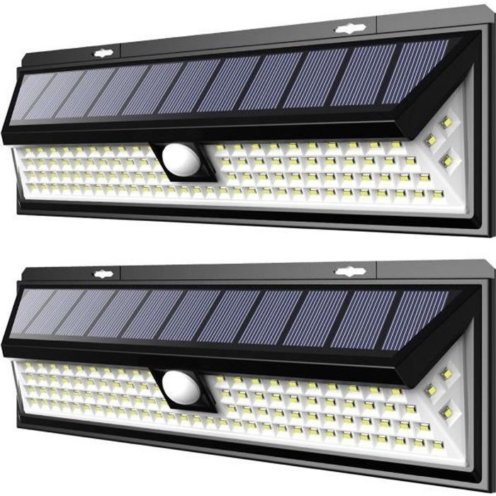 WoWa® 2 Pack Lampe Solaire Extérieur 54 LED Etanche Solaire Détecteur de Mouvement Eclairage Sans Fil Spot Solaire Lumière Puissant