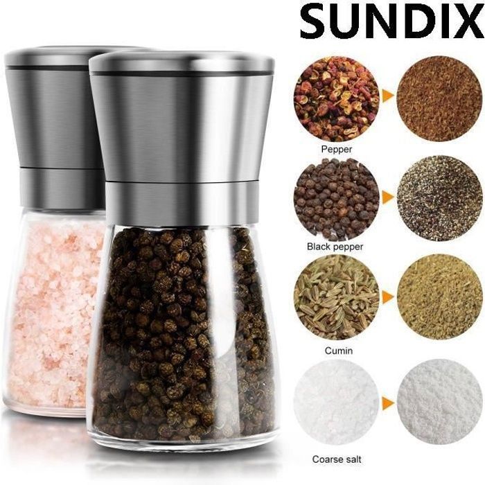 SUNDIX Moulin à Poivre et Sel - Lot de 2 Moulins à Poivre et Sel Manuel en  Acier Inoxydable et Verre Grand - Cdiscount Maison