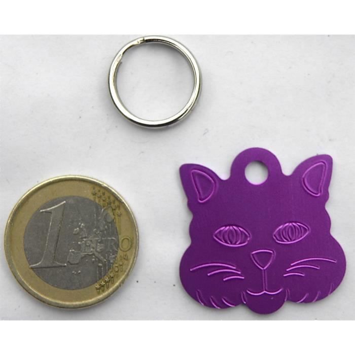 1 MÉDAILLE gravée pour chat violette
