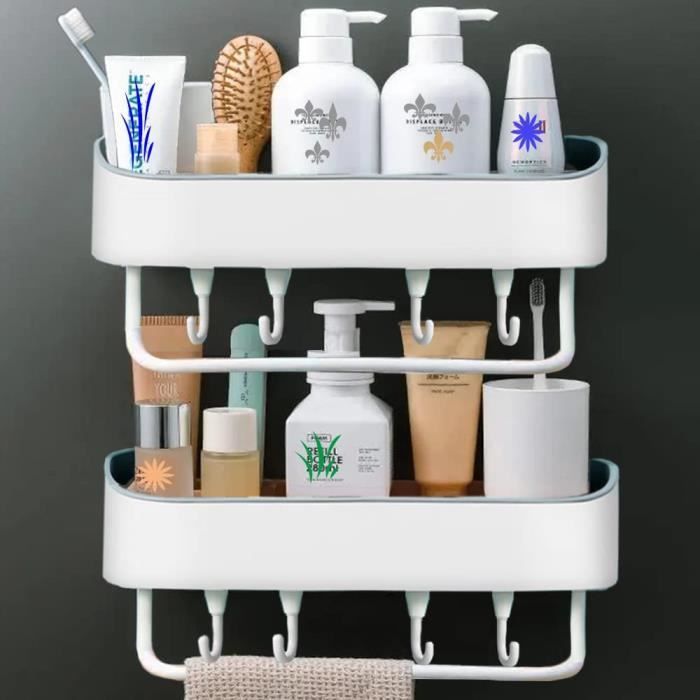 Étagère De Douche Sans Perçage - Lot De 2 Avec Ventouses Et Crochets | Blanc, Design Moderne, Support 5 Kg - 3