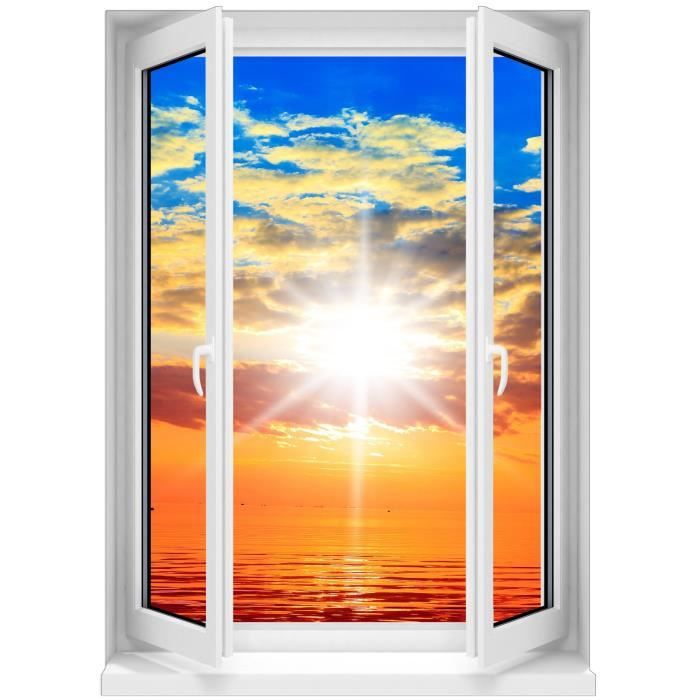 Sticker Mural Fenetre Trompe L Oeil Coucher De Soleil Dimensions