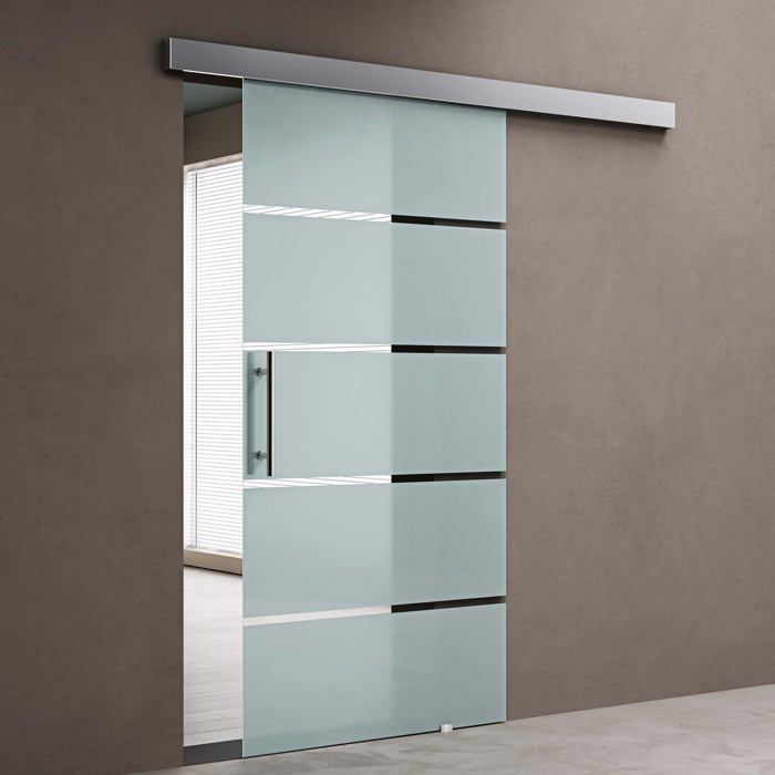 porte coulissante interieur 77 5x215cm sogood amalfits13h 775 mslg verre de securite avec bandes opaques et poignee en forme barre cdiscount bricolage