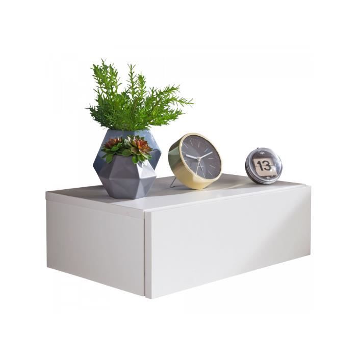 Table De Chevet Fixation Murale Coloris Blanc Avec 1 Tiroir L 46
