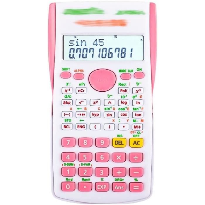Calculatrice Mathematiques Lycee Calculatrice Scientifique 240 Fonctions - Écran 12 Bits - Couverture Coulissante Rose Calculatrice Couverture Coulissante