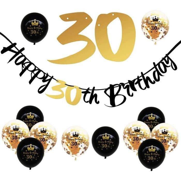 30Th Bannière Joyeux Anniversaire Happy Birthday Bannière Noir