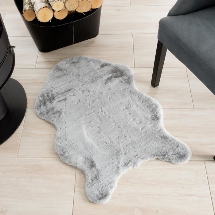 Tapiso Dolly Tapis Chambre Ado Enfant Moderne Gris Lapin Fausse