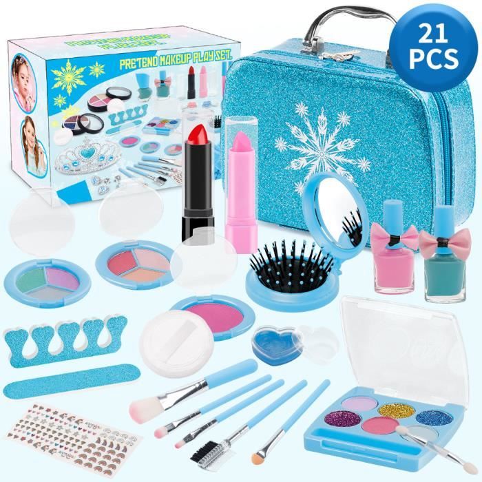Maquillage Enfant Fille 21PCS Ensemble de Maquillage Jouet avec Véritable étui à Cosmétiques Jeu de Maquillage Anniversaire Noël