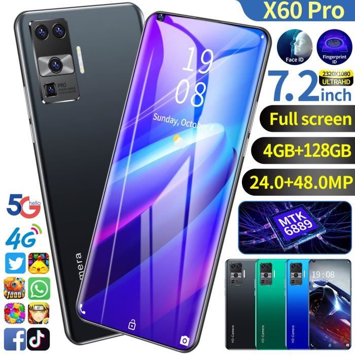 X60 Pro Noir 4Go RAM + 128Go ROM 7.2 Pouce 5G Smartphone Pas Cher Android  10.0 4G Dual SIM Telephone Portable Debloque Sans Forfait - Cdiscount  Téléphonie