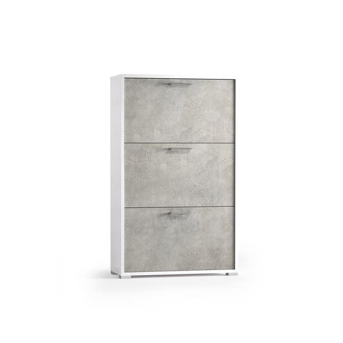 MEUBLE À CHAUSSURES DESIGN BLANC PEU ENCOMBRANT AVEC PORTES EN BÉTON