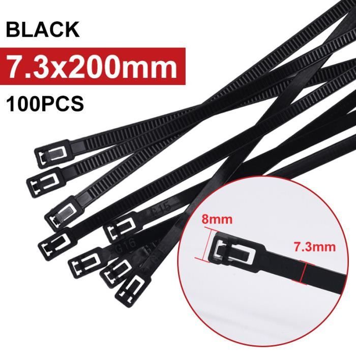 Attaches Câble Gocableties - Lot De 100, Nylon Réutilisable 200x7.6mm, 22kg Résistance