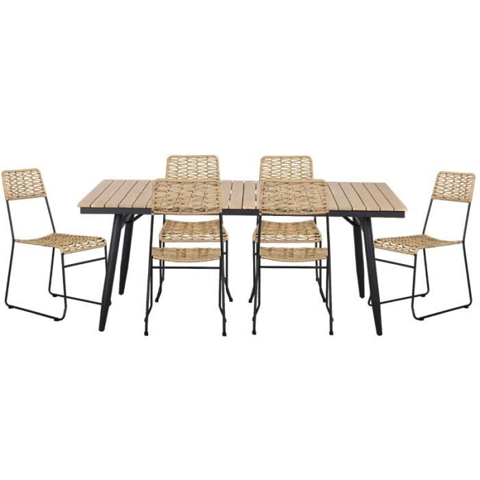 ensemble table alba en bois d'acacia fsc 180 cm et 6 chaises - beau rivage - contemporain - extérieur