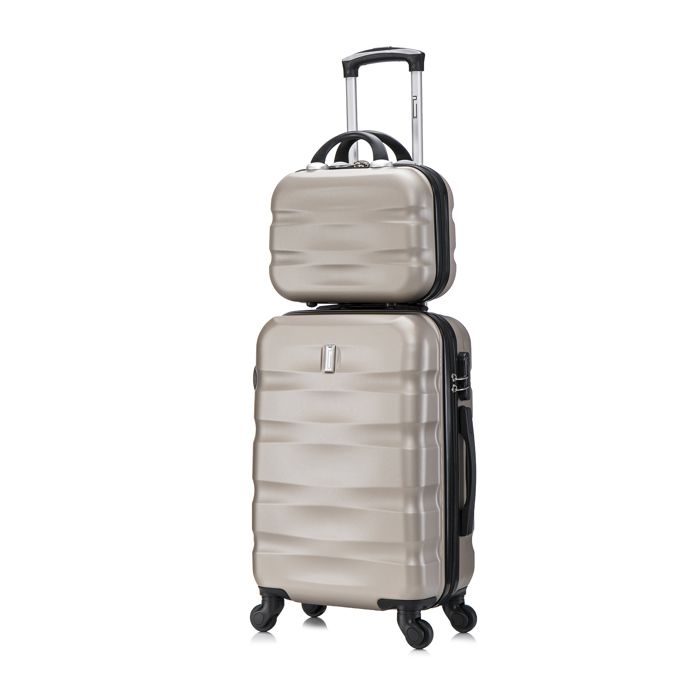 CELIMS - SET DE 2 - VALISE CABINE + VANITY - 55cm et Vanity - Champagne Dorée - 4 Roues - ABS