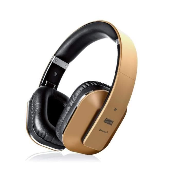 August EP650 Casque Bluetooth Doré Sans Fil 42 aptX Low Latency Circum ...