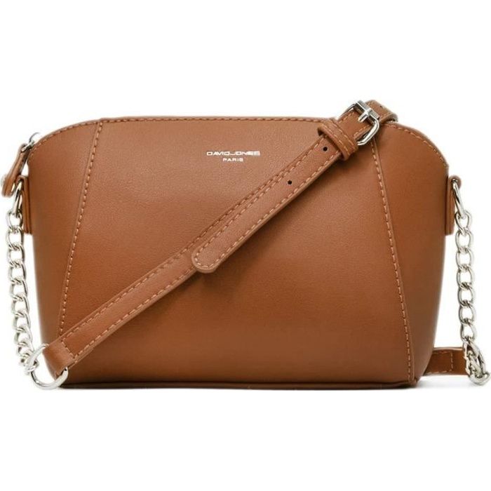 David Jones - Petit Sac Bandoulière Cuir PU Femme - Sac à Main Chaîne Porté Epaule - Besace Sacoche Pochette Soirée Chic - Beige