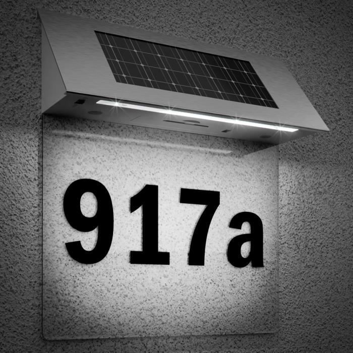 Numéro de maison en acier inoxydable à éclairage solaire numéro de