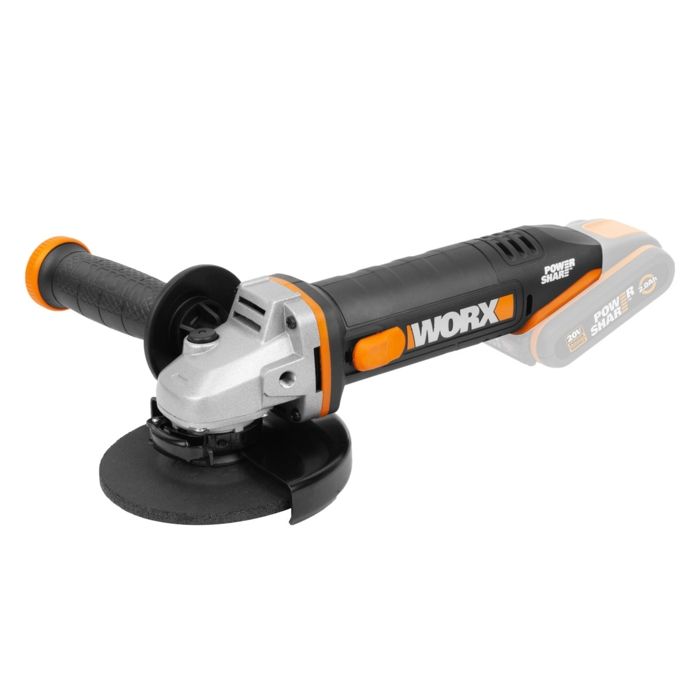 WORX Meuleuse d'Angle sans Fil 20V WX803.9 Disque 125 mm Multimatériaux Légère et Ergonomique Poignée Auxiliaire Sans Batterie ni Chargeur