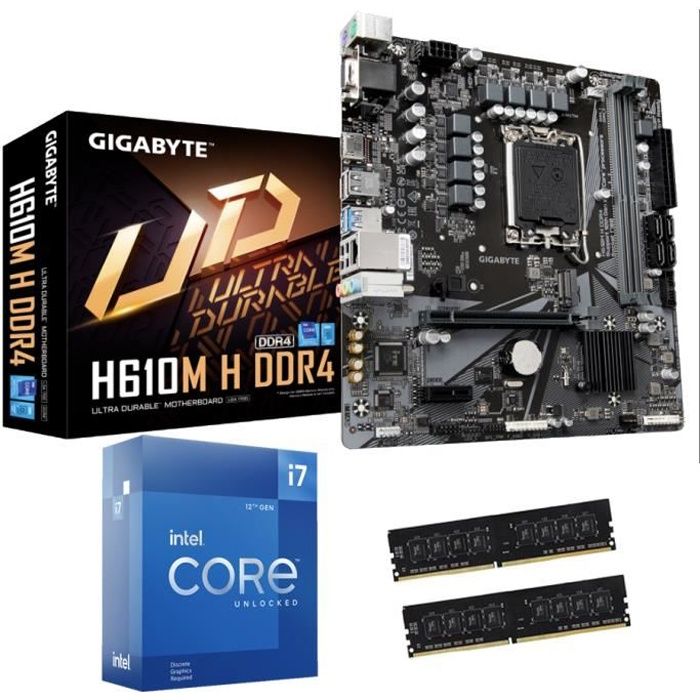 Kit Upgrade évolution PC 12ème Génération - Carte mère Gigabyte + Processeur Intel Core i7 + 16 Gigas RAM *livré assemblé testé*