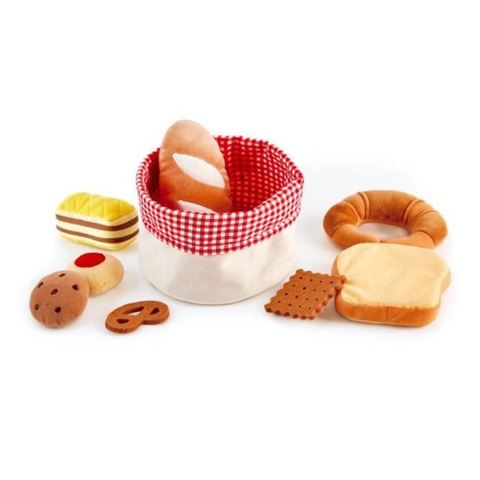 hape - jeu d'imitation en feutrine gamme cuisine - panier de petits pains et viennoiseries pour enfants