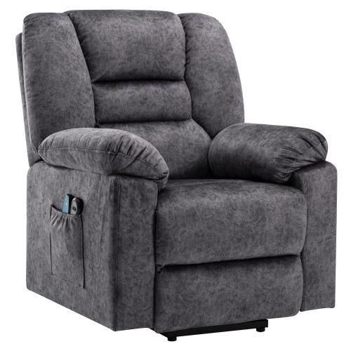 Fauteuil Massage Inclinable Velours Bleu - 6 Points Vibration, Accoudoirs Rembourrés, Poche Latérale