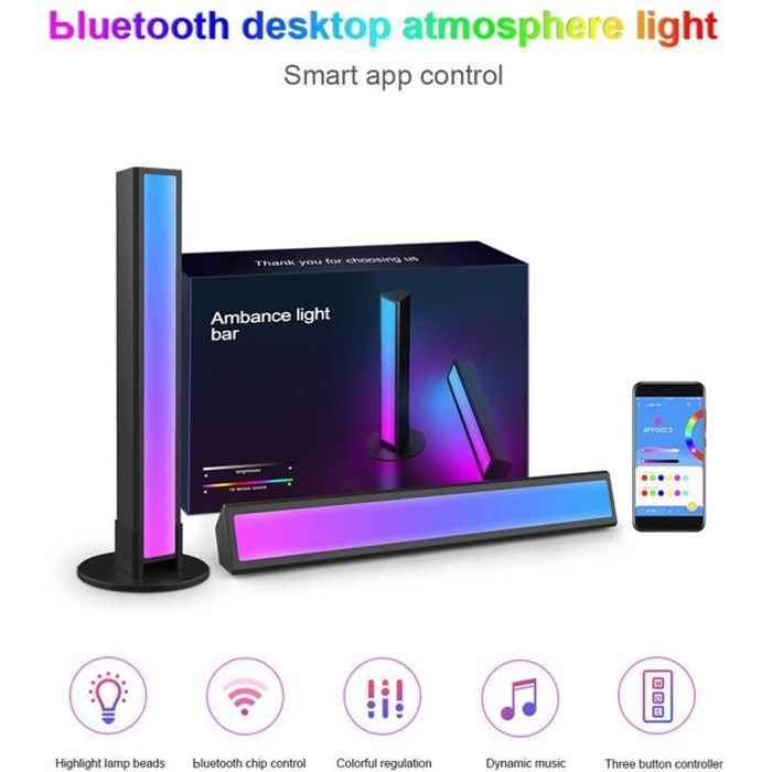 Smart LED Light Bar pour TV Décoration de Chambre PC luminosité/couleur réglable via App Brimax RGB Gaming Lampe avec multi-effets de lumière et modes de musique Smart LED lampe 