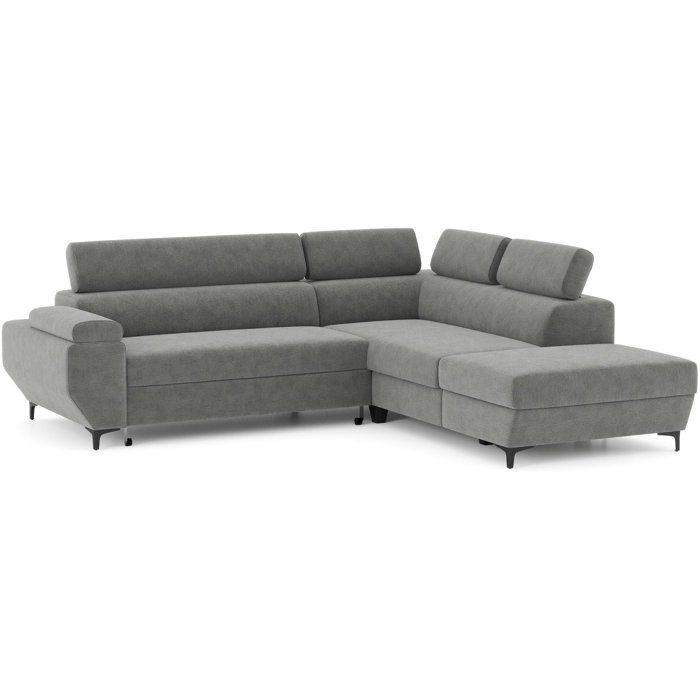 Canapé dangle gauche convertible - 3 places - JAVA - Tissu Anthracite - Têtières et coffre - 262 x 235 x 96 cm - CONFORTEAM