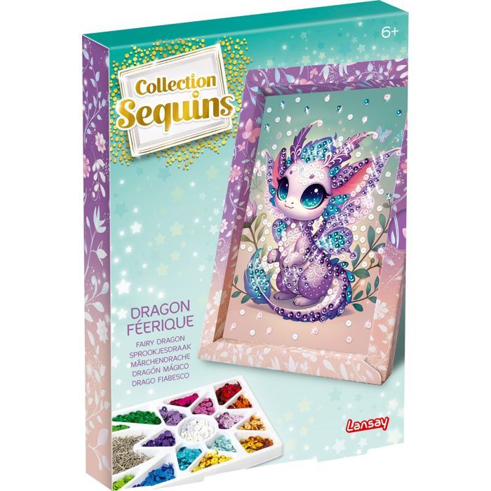 Kit loisir créatif - LANSAY - Collection sequins féérique - Dragon - Dès 6 ans