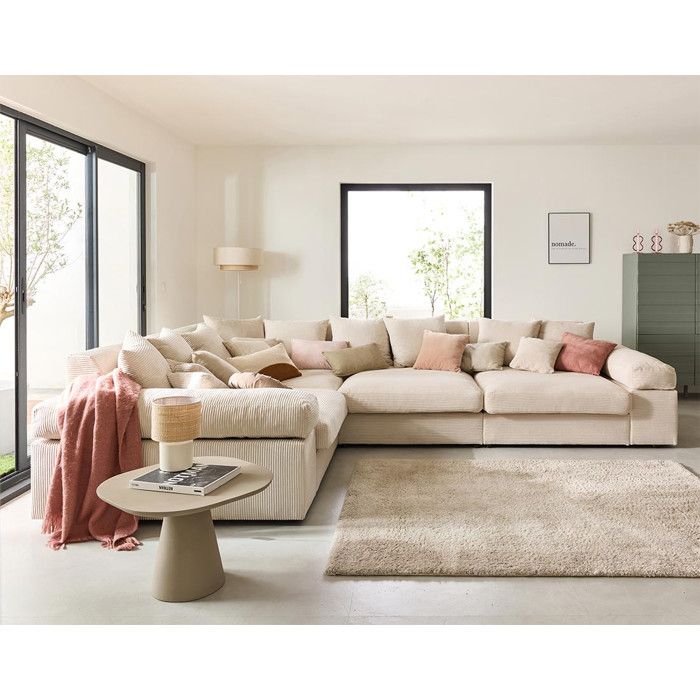 Aspen - canapé dangle réversible 5 places - assise profonde - en velours côtelé - Beige Aspen - canapé dangle réversible 5 places - assise profonde - en velours côtelé - Beige