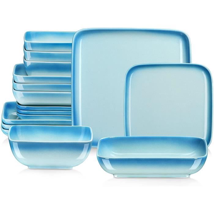 MALACASA - Service de vaisselle carré série Flora 26 pièces en porcelaine pour 6 personnes, avec