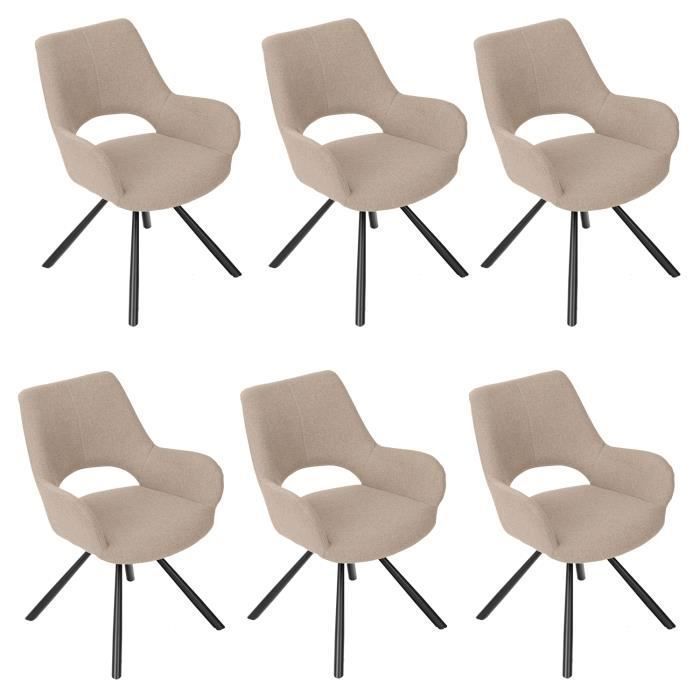 MEUBLES COSY Lot de 6 Chaises de Salle à Manger avec Accoudoirs Tissu Marron Pieds en Métal Noir pour Cuisine Salon Chambre Bureau