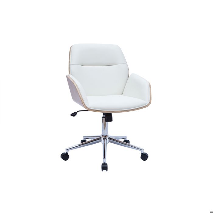 Miliboo - Chaise de bureau à roulettes design blanc bois clair et acier chromé MARLOW