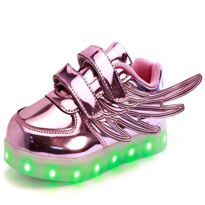 Chaussures enfants LED 7 Couleur Basket Garçons Fille USB Charge Lumineuses Basket Argent Argent