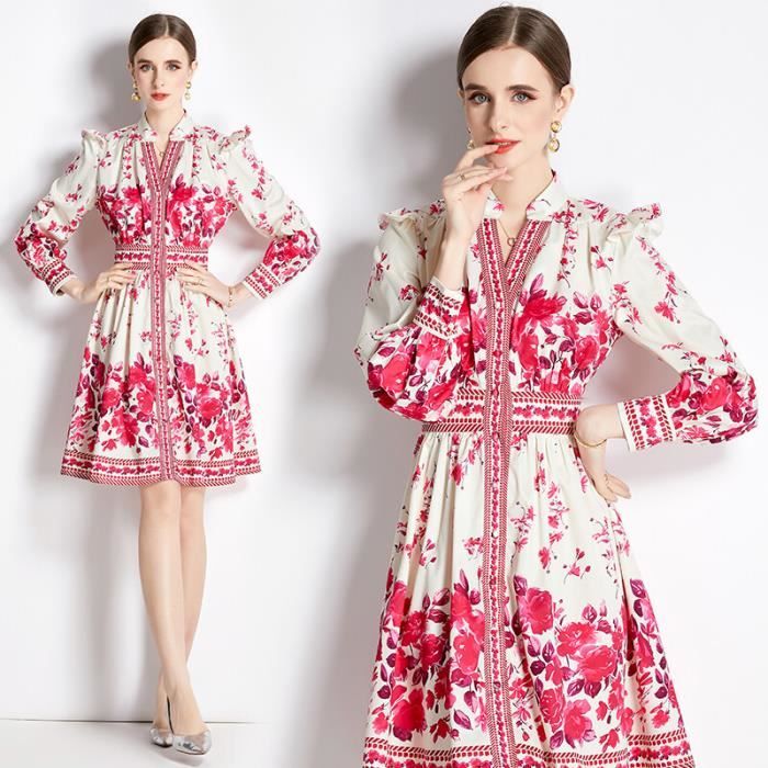 Robe Col En V Bouton Imprimé Floral main image 0