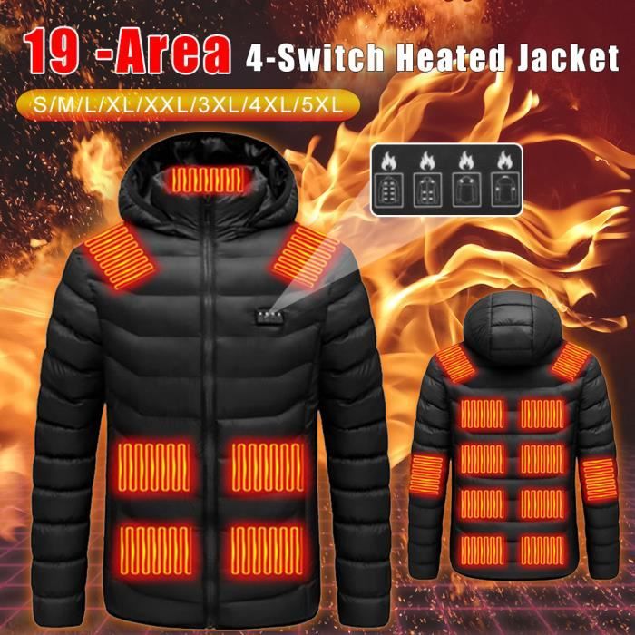 Veste Chauffante USB Pour Homme Et Femme - 19 Zones Chauffantes, Capuche, Idéale Ski, Chasse, Camping