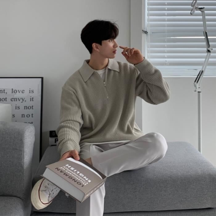 HYPESTFIT Pull Homme Tricoté Fermeture Éclair 1/4 Col Montant – Pull Basique Confortable Automne Hiver