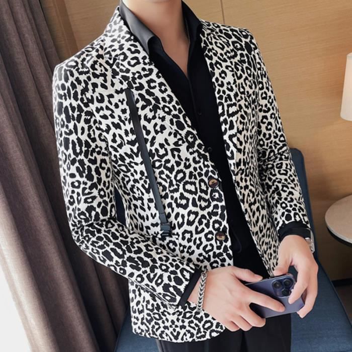 Costume tailleur Blazer retro a motif leopard pour homme veste decontractee style britannique vintage 03 blazer slim White D4764 Blanc Cdiscount Pret a Porter