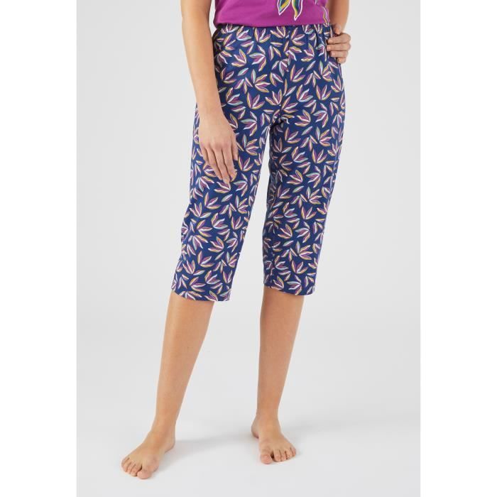 Pantacourt de pyjama pur coton peigne Damart Bleu Graphique Bleu graphique Cdiscount Pret a Porter
