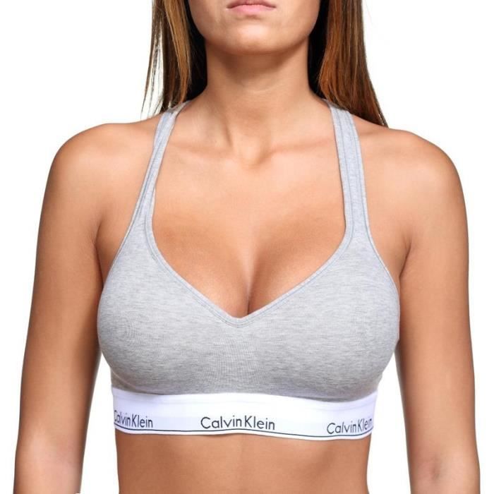 Brassiere Calvin Klein Gris Col V Femme Coton Stretch Gris Cdiscount Sport