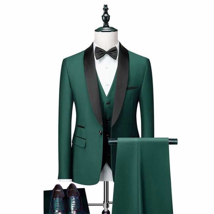 Costume Homme 3 Pieces Slim XHN48A Vert Fete Soiree Mariage Business