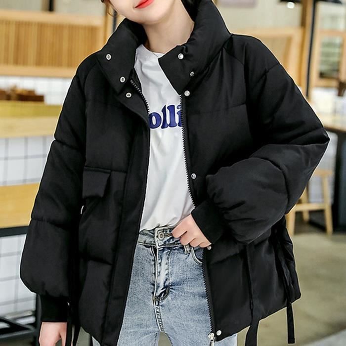 Manteau Femme Hiver court col montant chaud a capuche mince vetements d exterieur d hiver Noir Noir Cdiscount Pret a Porter