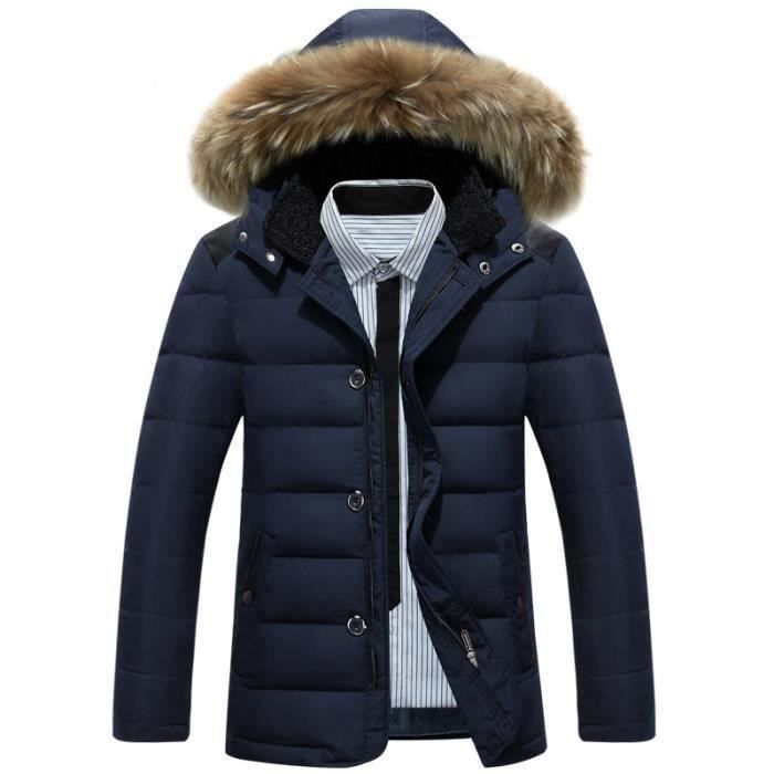 Doudoune homme noire Funmoo Marque Luxe Col en fausse fourrure Coupe baggy Manches longues Bleu Cdiscount Sport