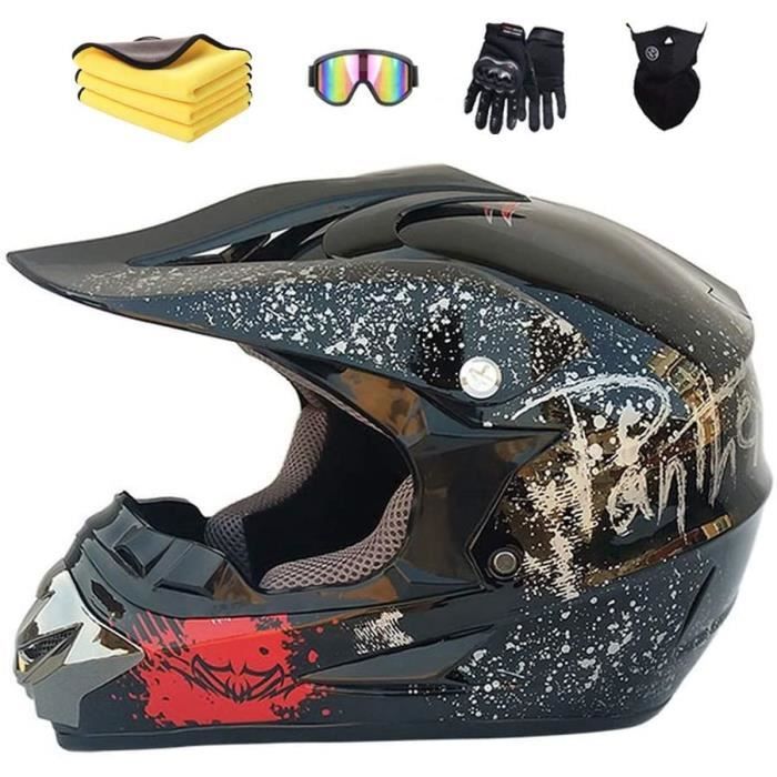 Casque Moto Cross AVT Intégral - Set Complet Avec Lunettes, Gants Et Masque - Homme, Femme, Enfant - Certifié DOT