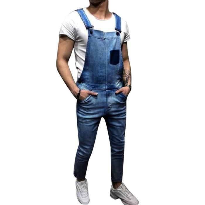 Combinaison Denim Femme Manches Longues - Détresse - Boutonnage Devant - Taille Adjustable