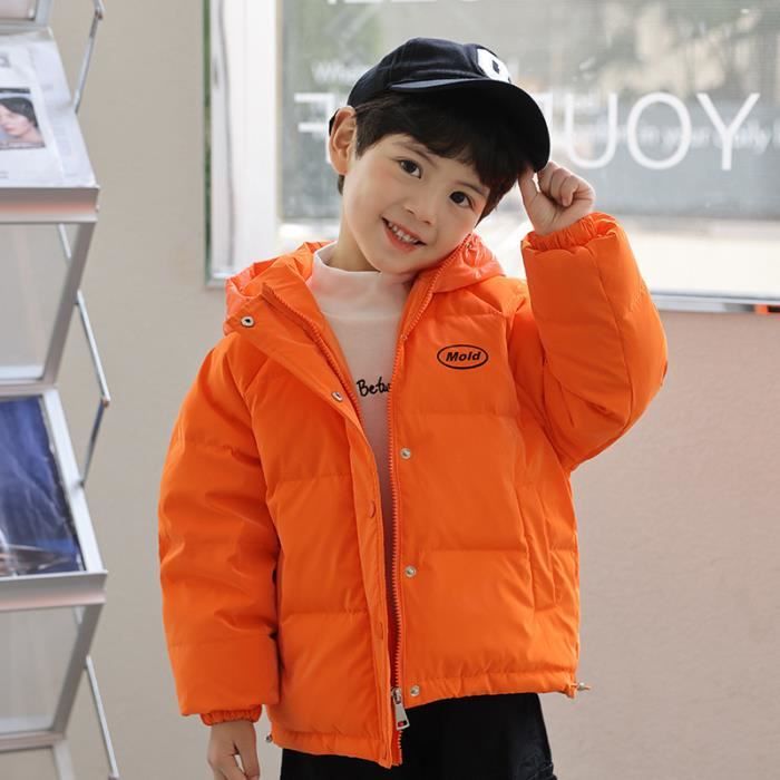 Doudoune Mixte Enfant Couleur Unie Casual Epais Chaude Hiver avec Poches de 5 a 15 ans Pas cher Orange