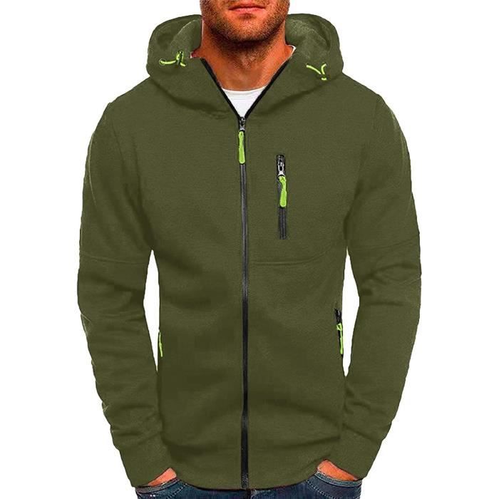 SWEATSHIRT Sweat Homme a Capuche Zippe Homme Sport DeContracte Et Confortable Manteau Classique a Manches Longues Hoody Vert Cdiscount Pret a Porter